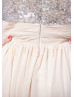 V Neck Sliver Sequin Champagne Chiffon Maxi Bridesmaid Dress